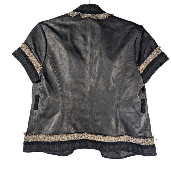 BCBG Max Azria Women's Black Leather Open Front Fringe Bikercore Jacket Size S - Picture 4 of 15